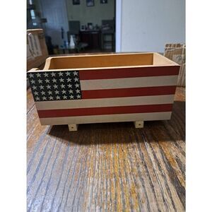 Vintage 90s ABC Distributing American Flag Patriotic Wood Box Farmhouse Decor